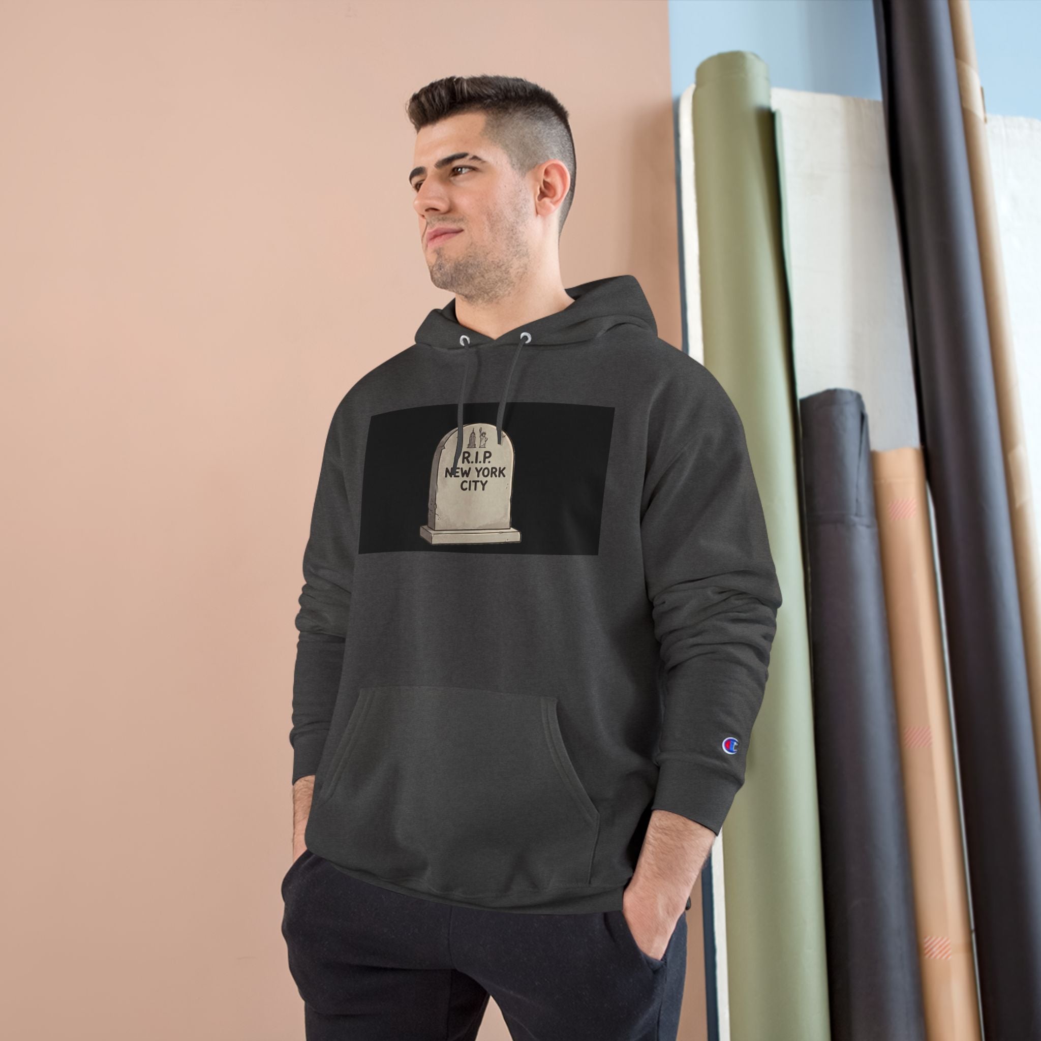 'Abu Mamdummy' Caricature & 'R.I.P New York City' Tombstone Design Graphic Hoodie