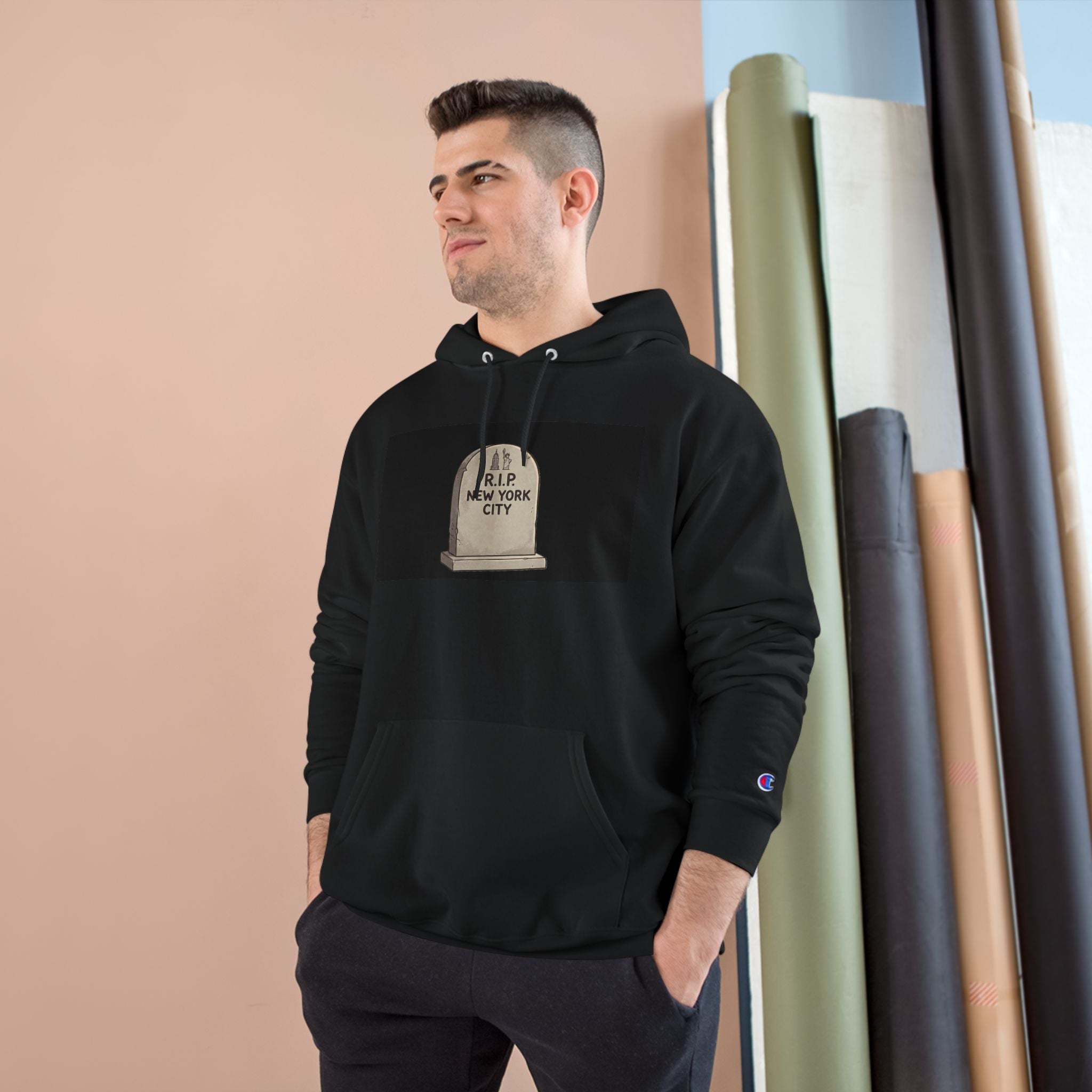 'Abu Mamdummy' Caricature & 'R.I.P New York City' Tombstone Design Graphic Hoodie