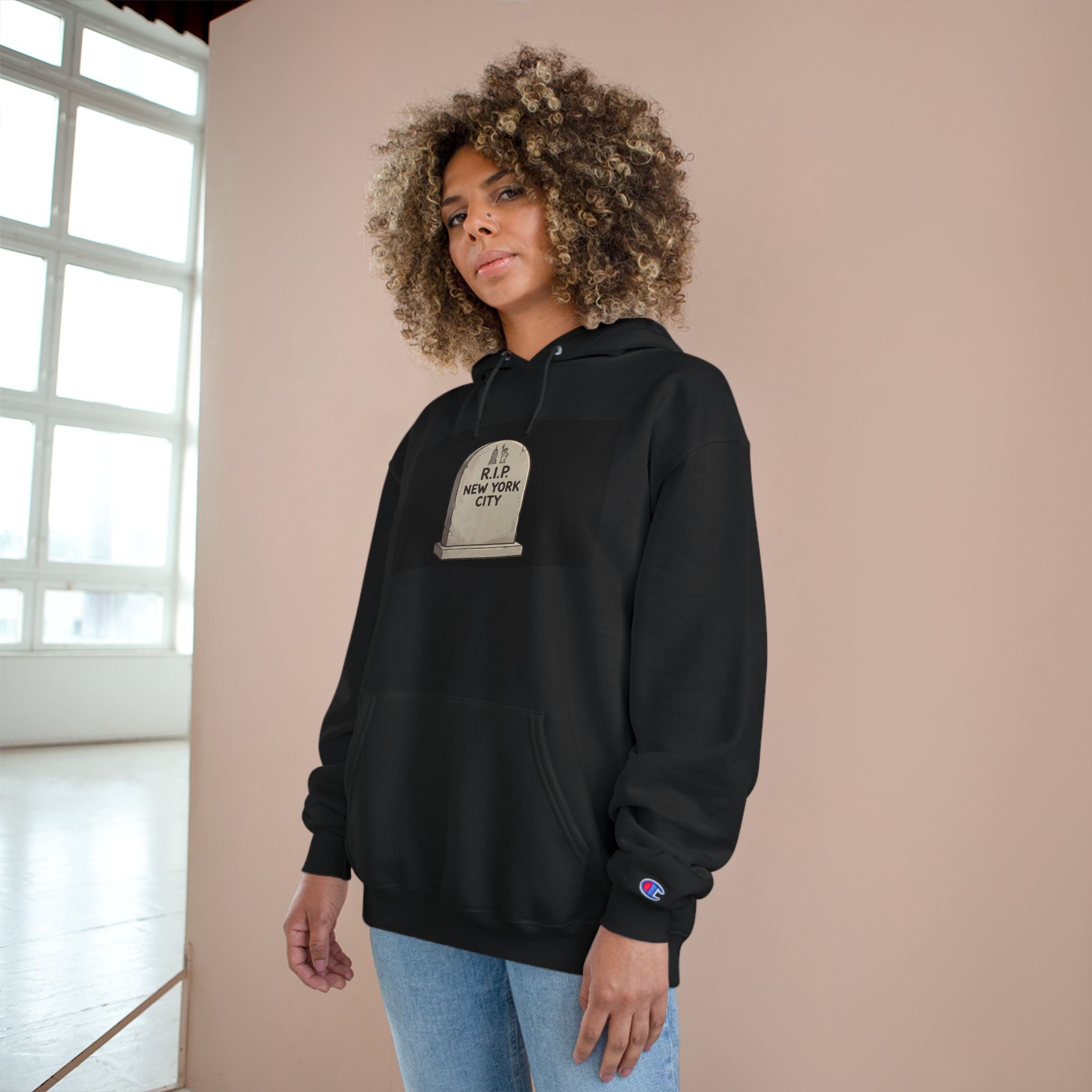 'Abu Mamdummy' Caricature & 'R.I.P New York City' Tombstone Design Graphic Hoodie