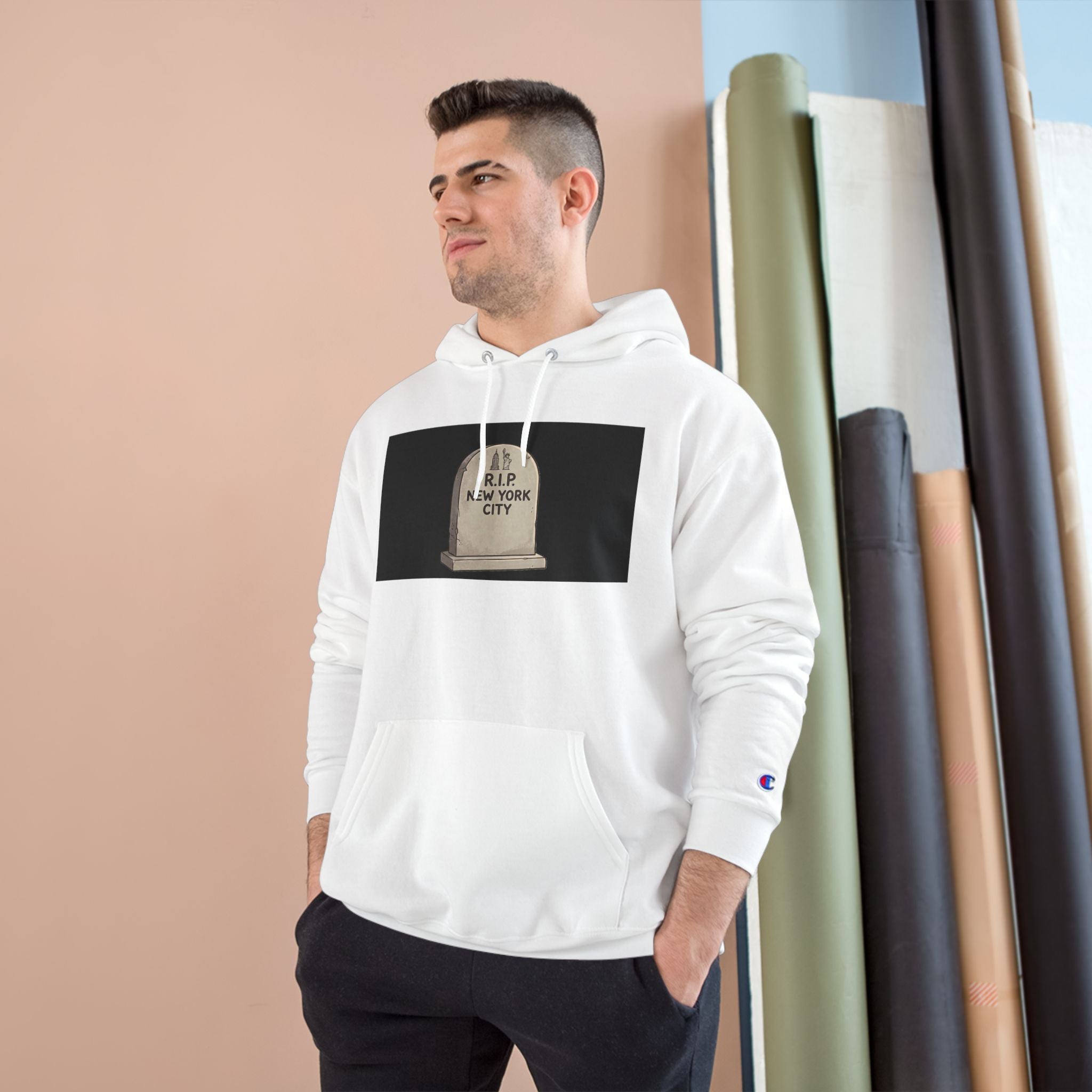 'Abu Mamdummy' Caricature & 'R.I.P New York City' Tombstone Design Graphic Hoodie