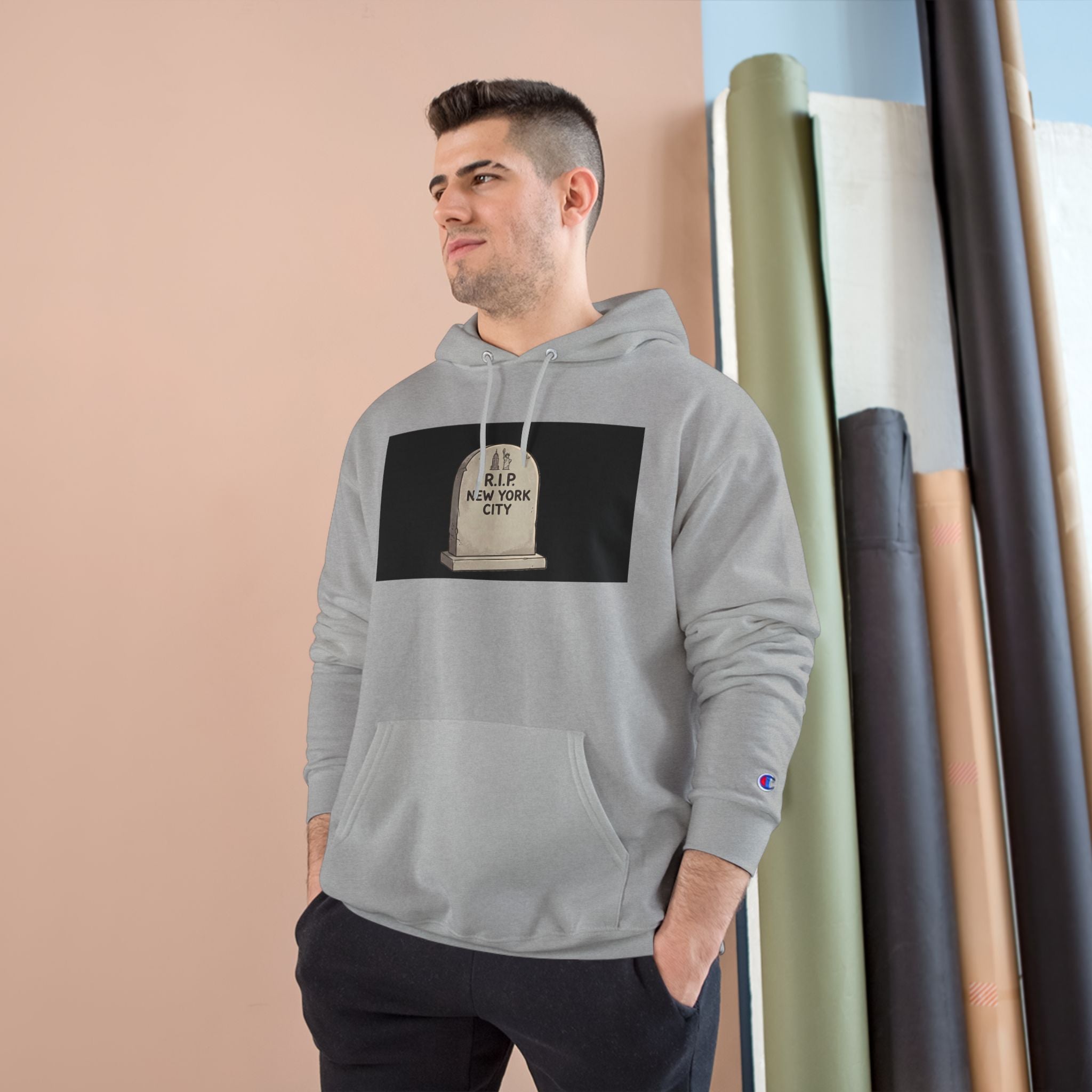 'Abu Mamdummy' Caricature & 'R.I.P New York City' Tombstone Design Graphic Hoodie